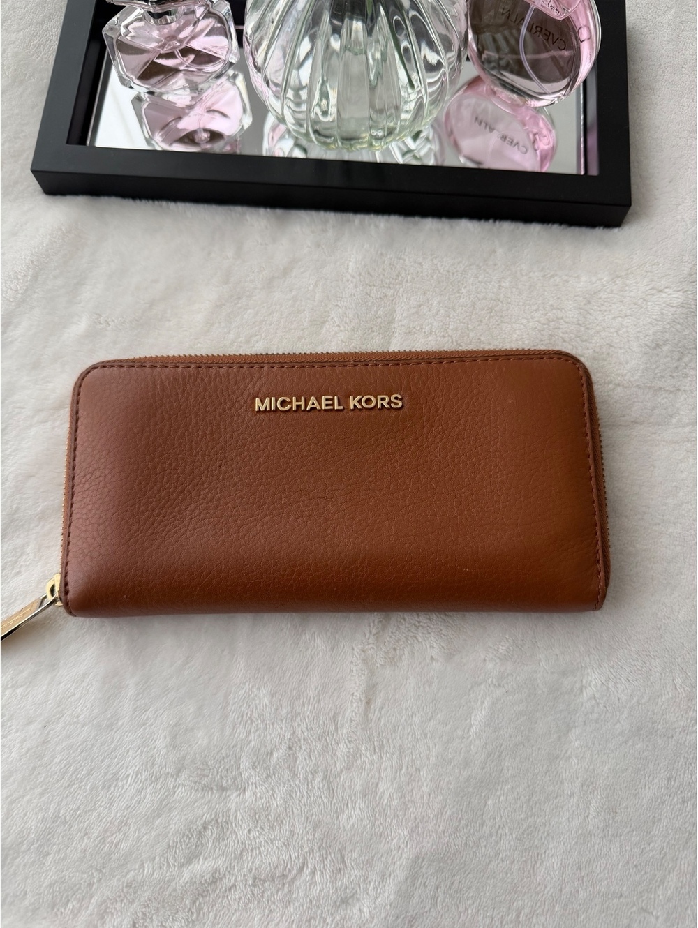 Michael Kors Zip Around Continental Wallet, Luggage Brown Pebbled Leather